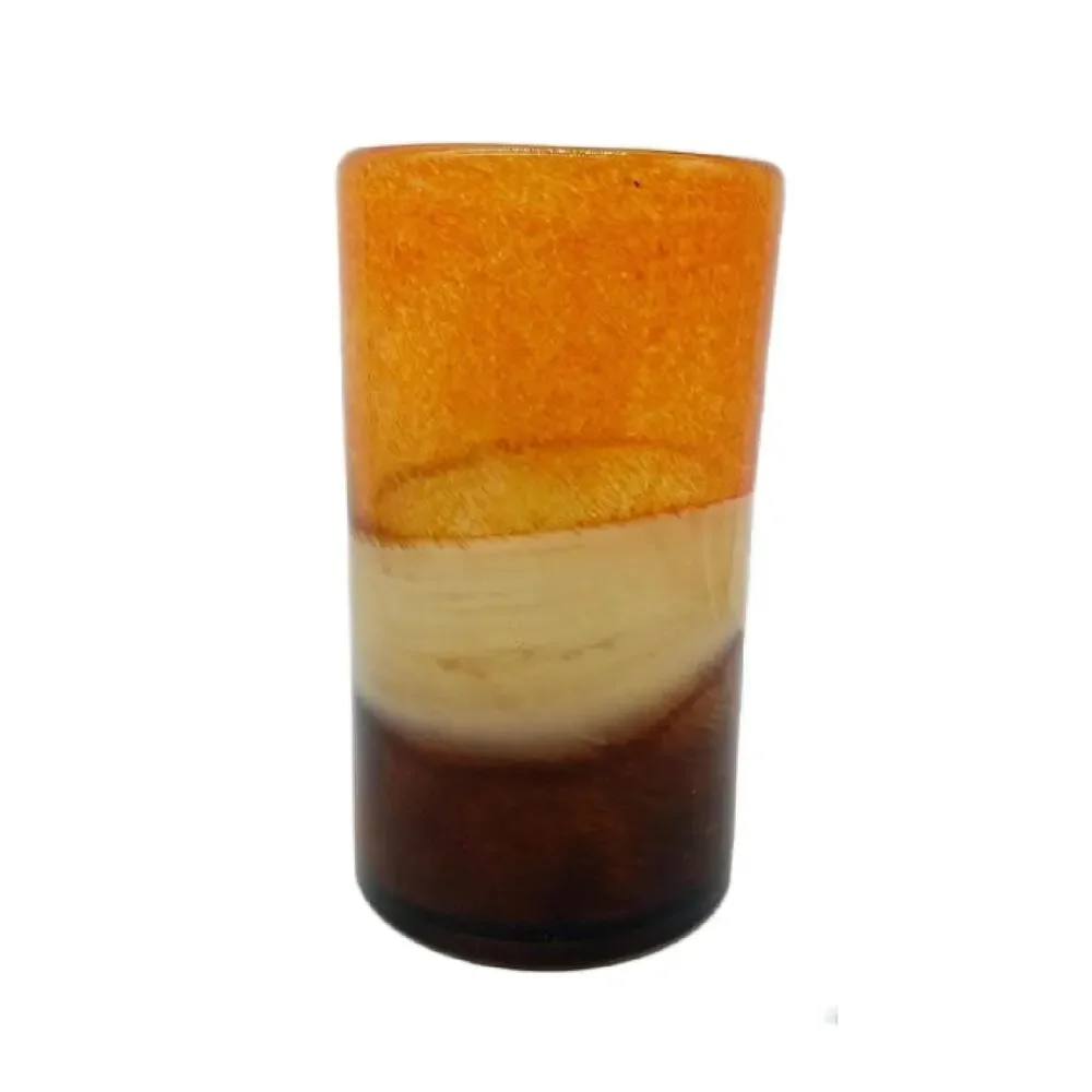 Vintage Orange Brown Art Glass Cylinder Vase: Mottled Hurricane Vase, 9.75" Tall - Picture 10 of 11